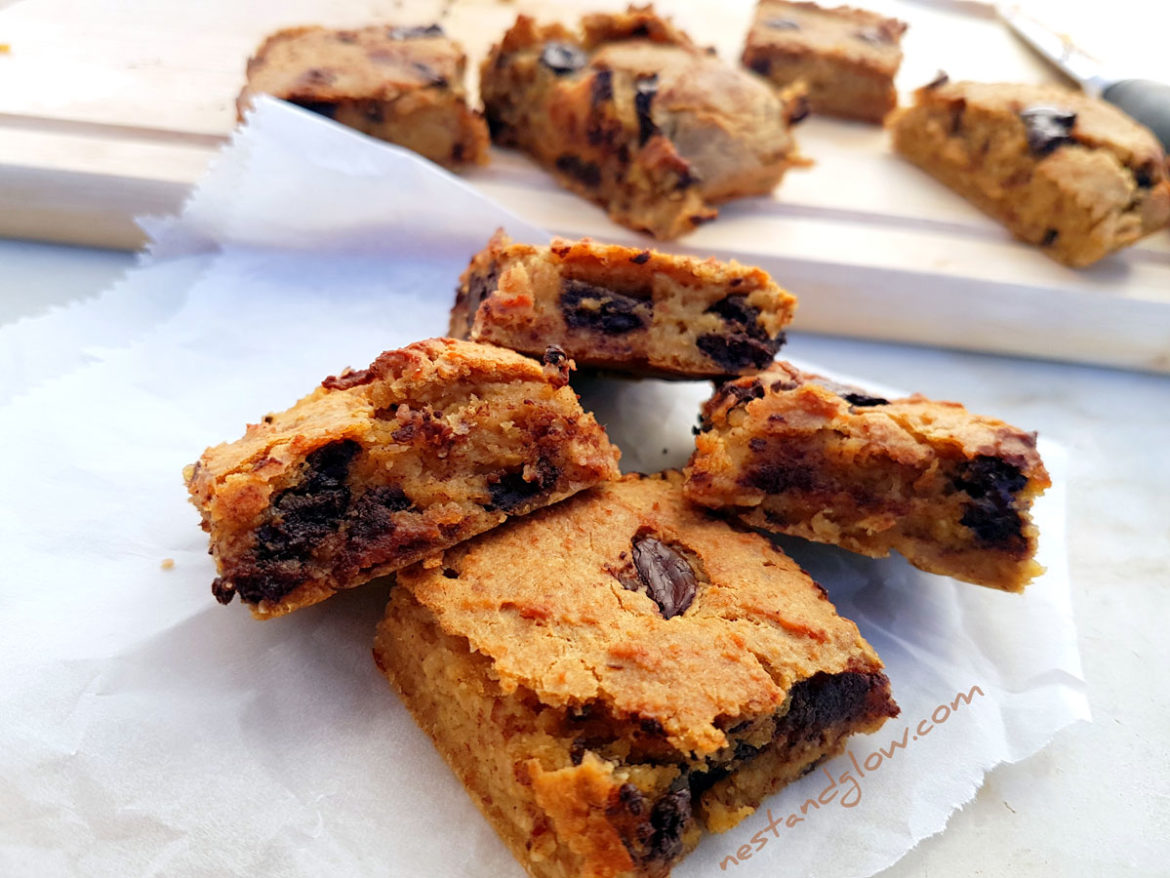 Healthy Chocolate Chip Almond Chickpea Blondies No Peanut Butter And Vegan 