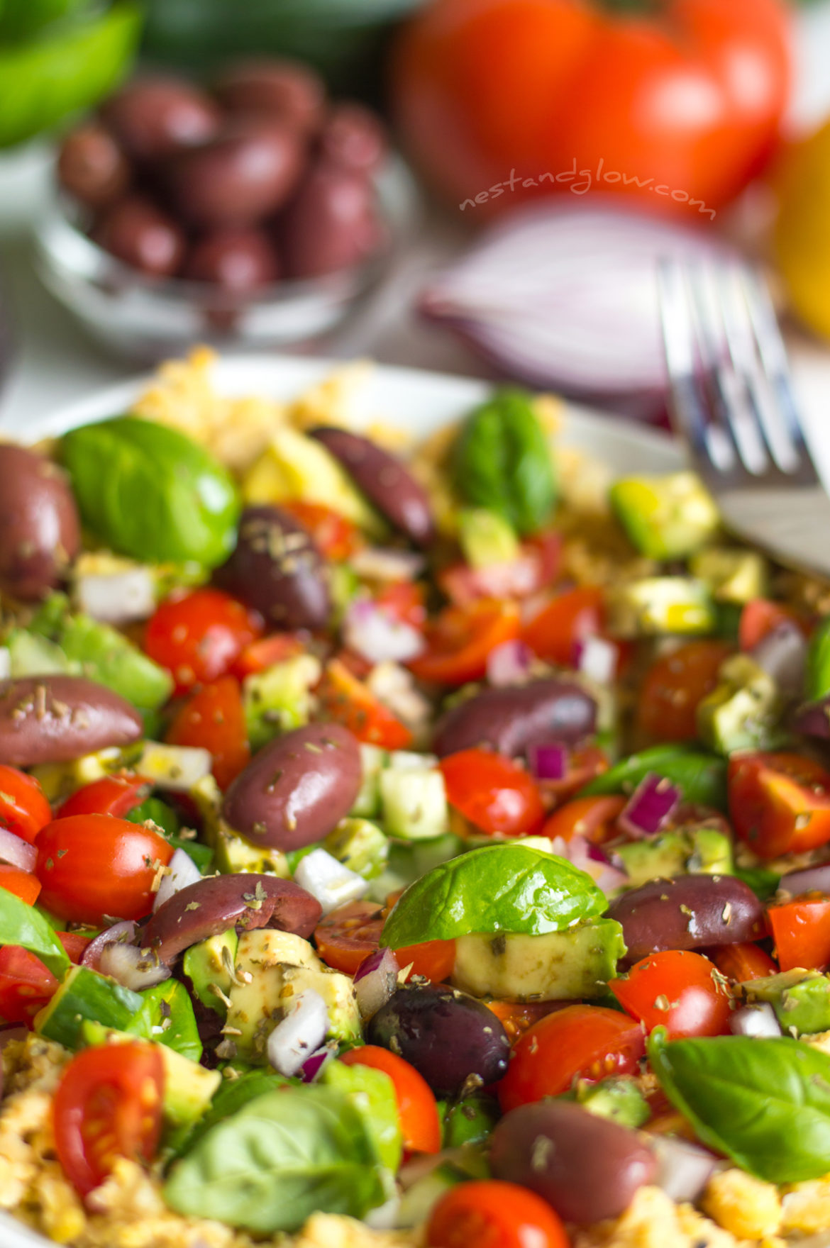 Crushed Chickpea Hummus Mediterranean Salad – Nest and Glow